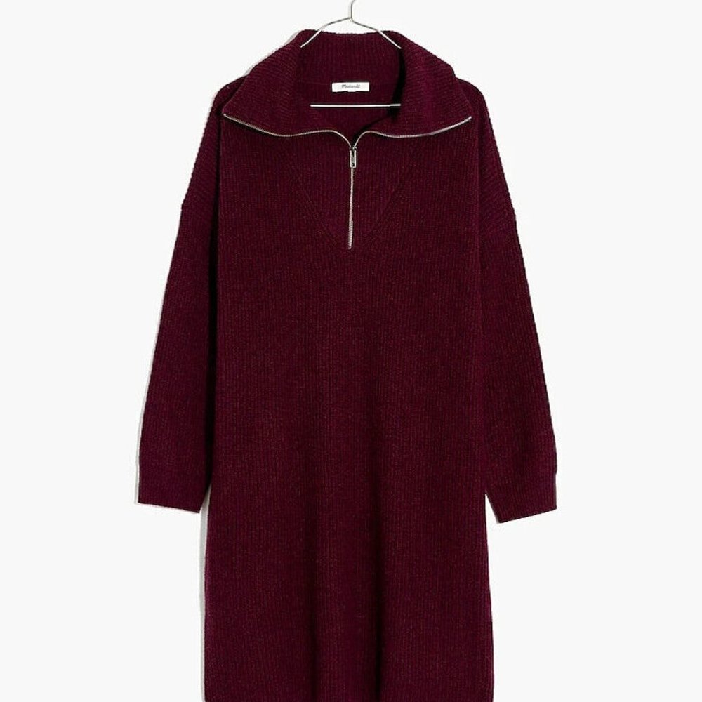Madewell Ribbed Half-Zip Sweater Dress burgundy Size Small S NWT